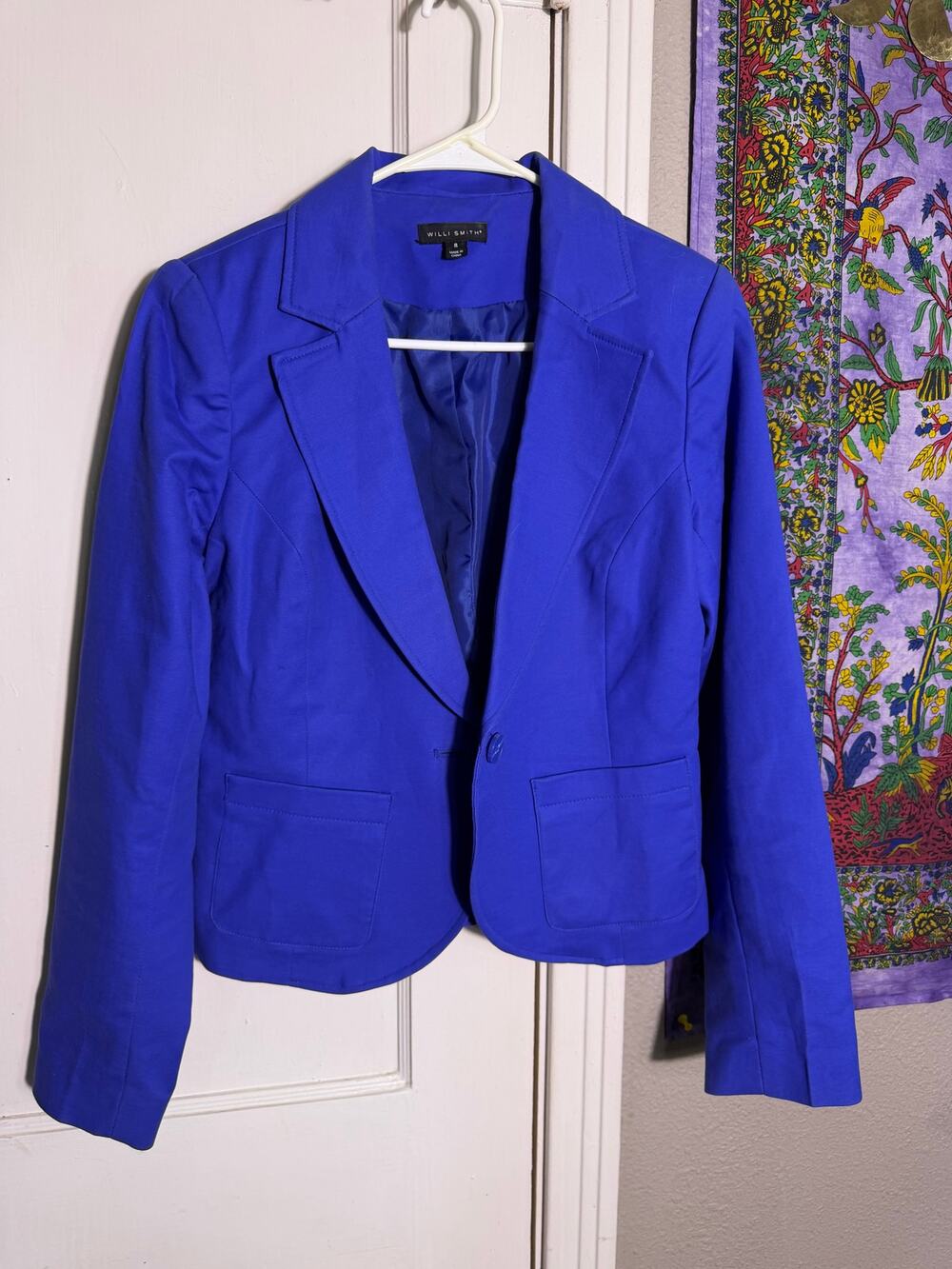 Willi Smith Cobalt Blue Blazer Womens 8 Fitted One Button Career Jacket